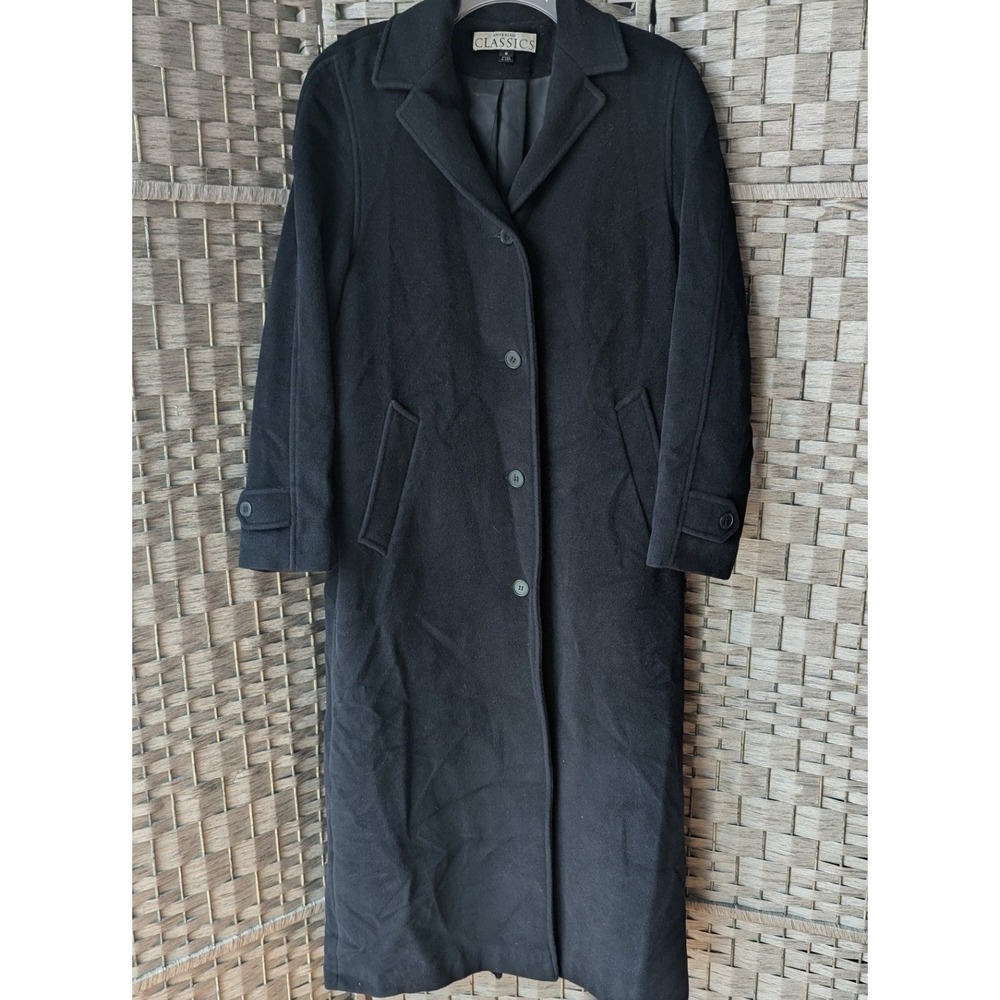 Vtg Anne Klein Classics Full Length Coat Black Wool Angora Blend Sz 6 Formal